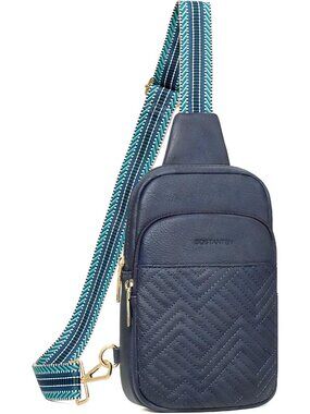 〽️Women's Blue Leather Fanny Pack Travel Purse Quilted Sling Crossbody Bags